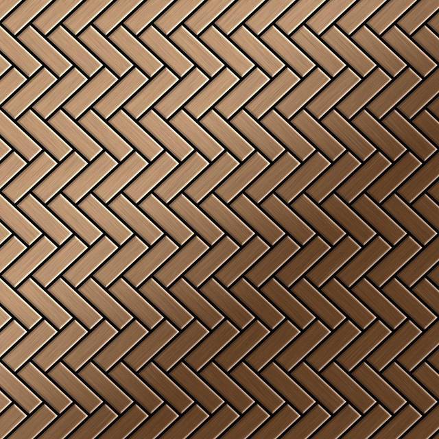 Metal Mosaic Tile Titanium Amber brushed copper 1.6mm Herringbone-Ti-AB