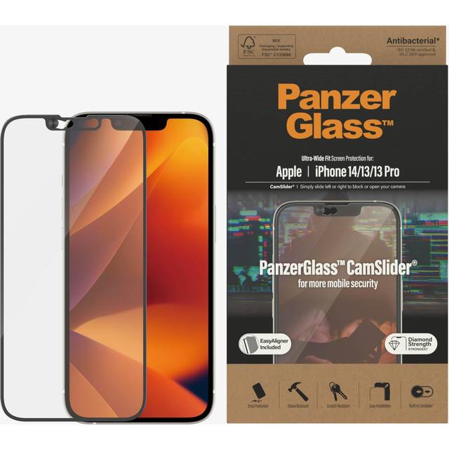 PanzerGlass ® CamSlider® Screen Protector Apple iPhone 14 | 13 | 13 Pro | Ultra-Wide Fit w. EasyAligner