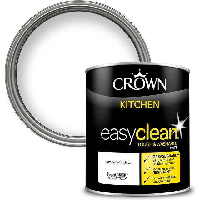 Crown Easyclean Kitchen Matt Emulsion, Pure Brilliant White 1L