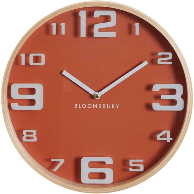 Premier Housewares - Interiors by Premier Sleek Orange Wood Large Numbers Wall Clock, Modern Design Clock In Kitchen, Versatile Wall Clock For Indoor