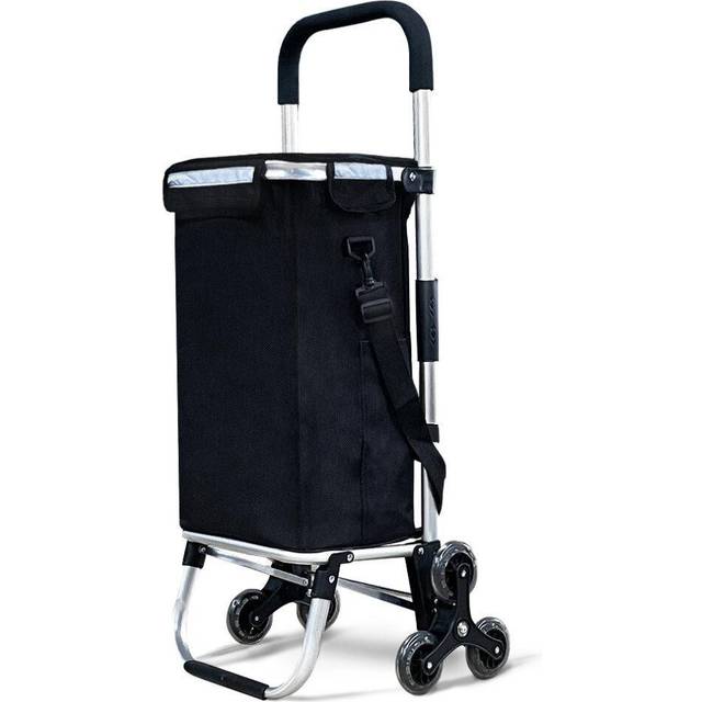 VOUNOT Folding Shopping Trolley on 6 Wheels, Aluminium Lightweight Shopping Cart with Insulated Cooling Bag, 50L, Black
