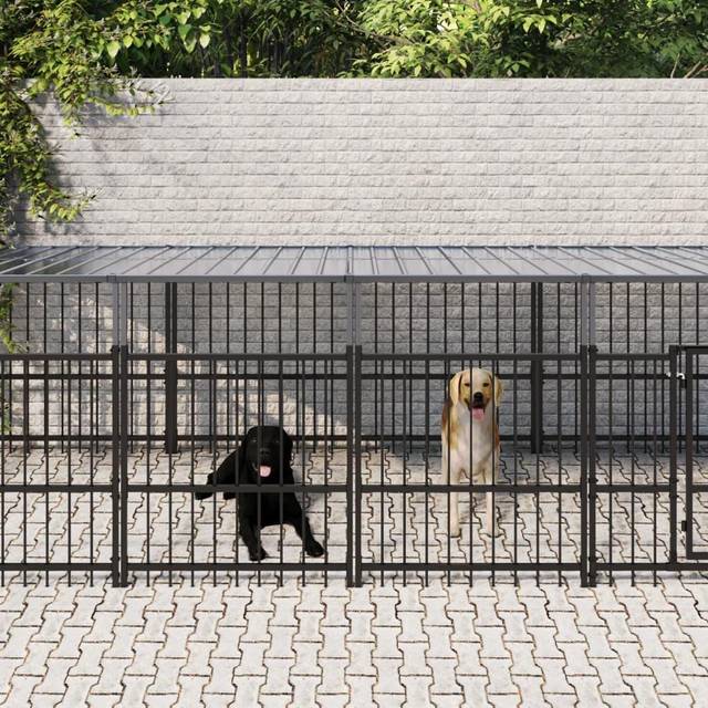 vidaXL Outdoor Dog Kennel with Roof Steel 18.77 m² - Black