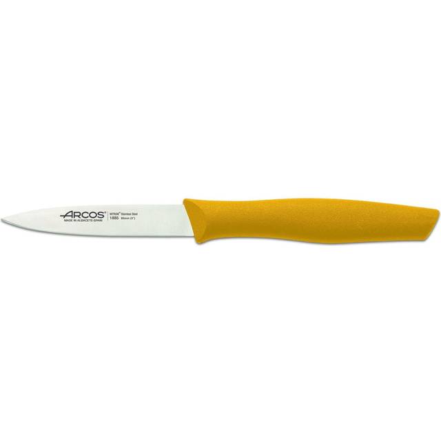 Couteau Mondador Arcos Nova 188525 en acier inoxydable Nitrum et mango Polypropylène, lame jaune de 8,5 cm avec couvercle de lame