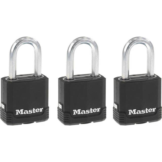 Master Lock Magnum Outdoor Padlock with Key and Weatherproof Cover  Keyed Alike Gate Locks  3 Pack  Black and Silver