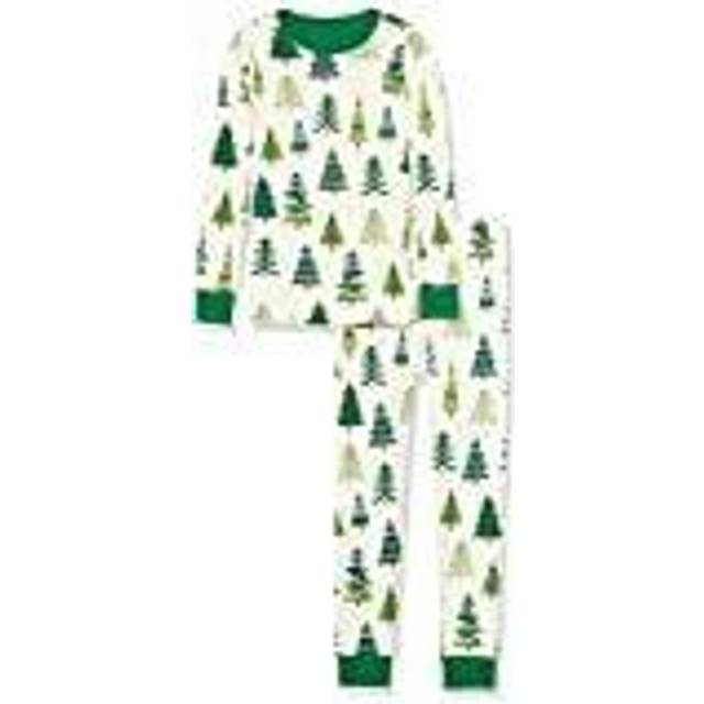 Hatley Flicka ekologisk bomull långärmad tryckt pyjamas-set, Glow-in-the-dark christmas trees, 3 År