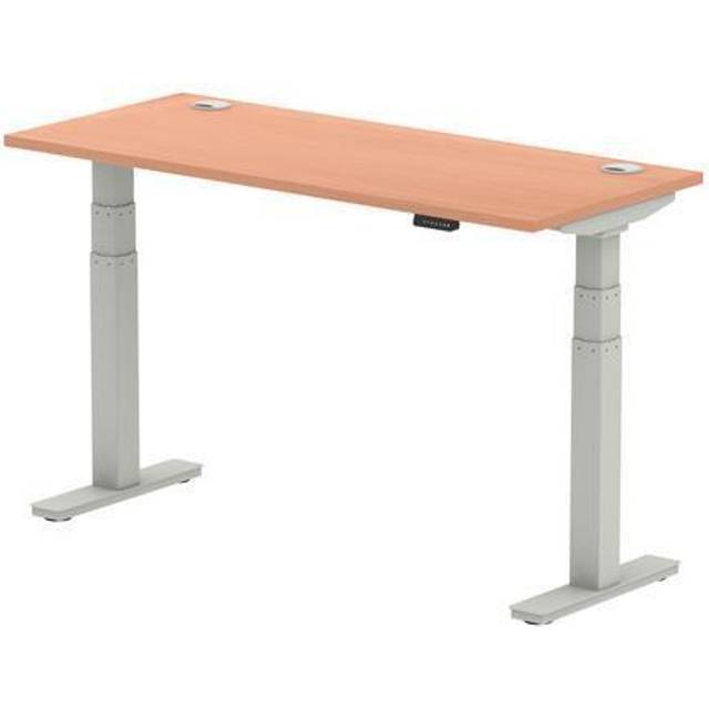 Air 1400x600mm Height Adjustable Desk Beech Top Cable Ports Silver Leg