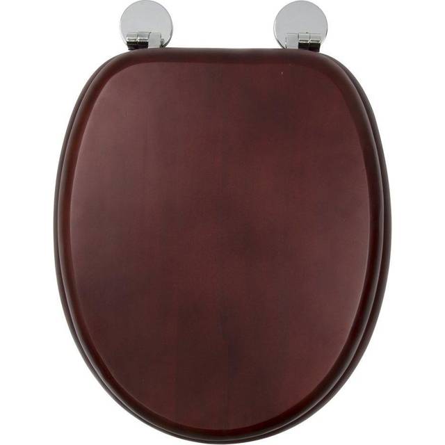 Flexi-Fix Wooden Toilet Seat - Adjustable Hinges with Top & Bottom Fixings Included and Rust Free Chrome Plated Hinge Covers, Antibacterial Treated Su - Mahogany (6.5cm H X 36.5cm W X 43cm D)