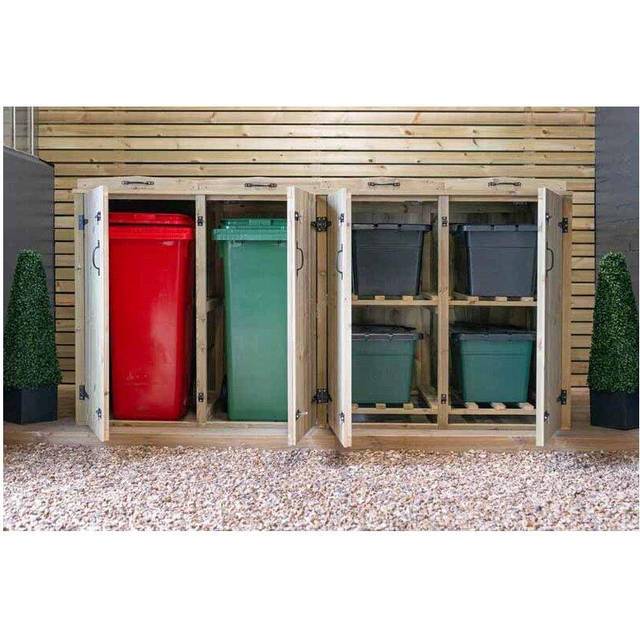 Chatburn 2 Wheelie Bin/4 Recycle Box Store - L80.4 x W261.5 x H120 cm - Fits 2x 180L or 2x 240L Wheelie Bins & 4x Recycle Boxes