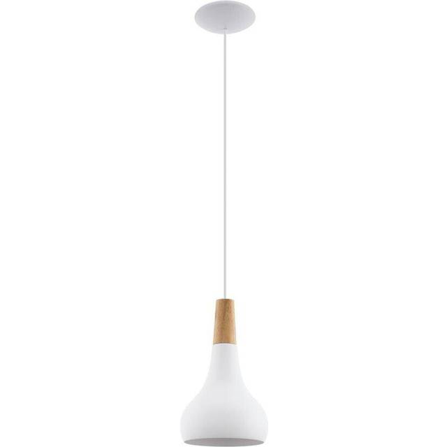 Pendant Ceiling Light Colour White Pear Shape Shade Brown Wood Bulb E27 1x60W
