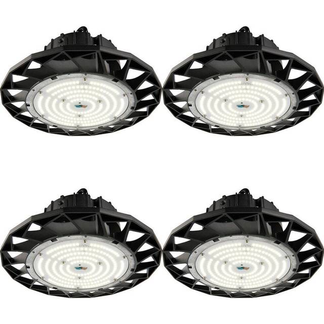 4 PACK High Bay Emergency Pendant Light 100W Daylight White LED - Matt Black