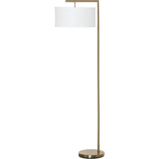 HOMCOM Floor Lamp with Linen Lampshade Round Base for Living Room Bedroom, White