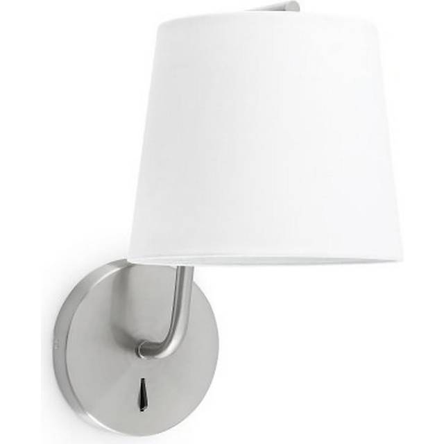 Faro Berni - 1 Light Indoor Wall Lamp Satin Nickel with White Shade, E27
