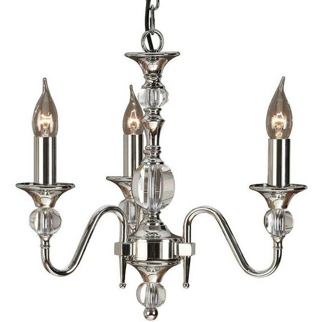 Diana Ceiling Pendant Chandelier Bright Nickel & K9 Crystal Curved 3 Lamp Light