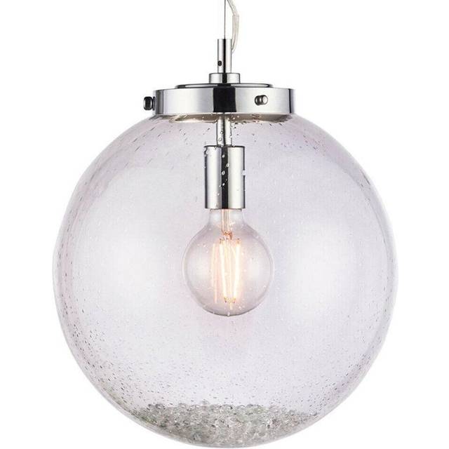 Hanging Ceiling Pendant Light Chrome & GLASS Large Round Shade Lamp Bulb Holder