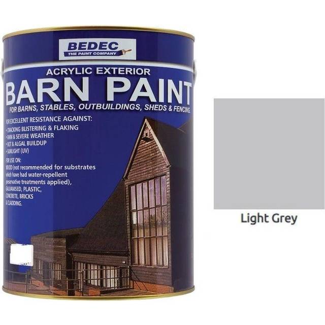 Bedec Barn Paint, Light Grey Matt 5L, Exterior Multi-Surface Protective Coating, Paints, Fence Paint, Cladding Coatings, Summer