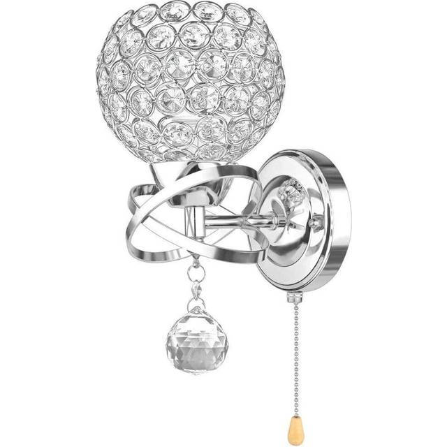 Modern Style Wall Lamp Crystal Wall Light Holder with Power Pull Switch Crystal Wall Sconce E14 Socket Silver