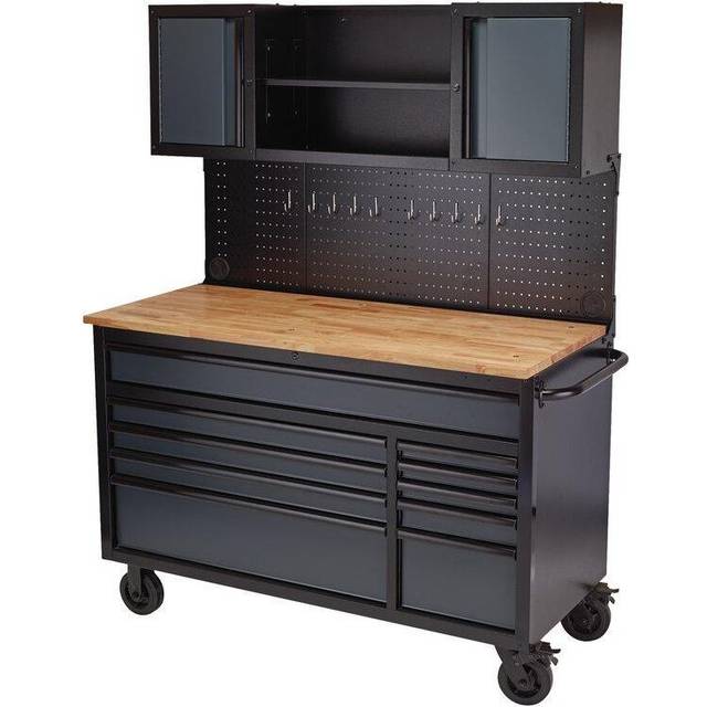 BUNKER® 08242 Roller Workstation 10 Drawer with Workbench 56" Grey