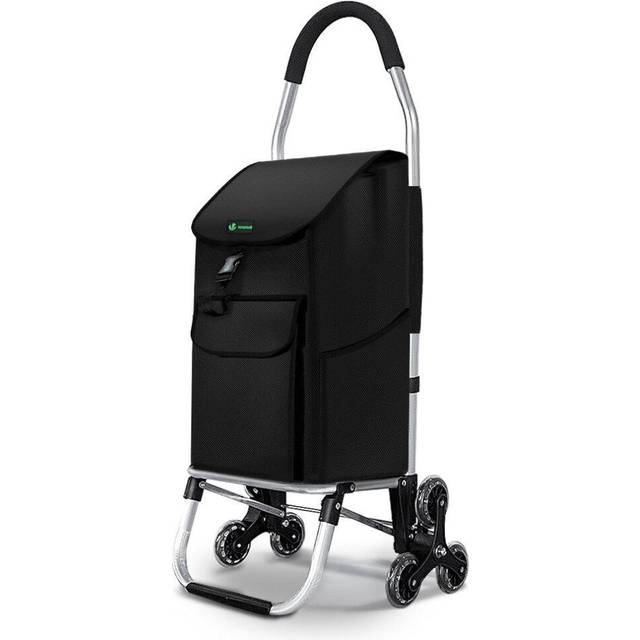 VOUNOT Folding Shopping Trolley on 6 Wheels, Aluminium Lightweight Shopping Cart, 45L, Black