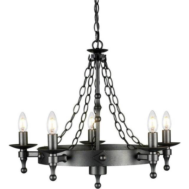 5 Bulb Chandelier Wrought Iron Style Chain Graphite Finish Black LED E14 60W