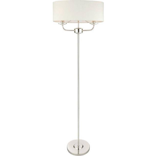 1.5m Twin Floor Lamp Bright Nickel Shade 2 Bulb Standing Living Room Light Base
