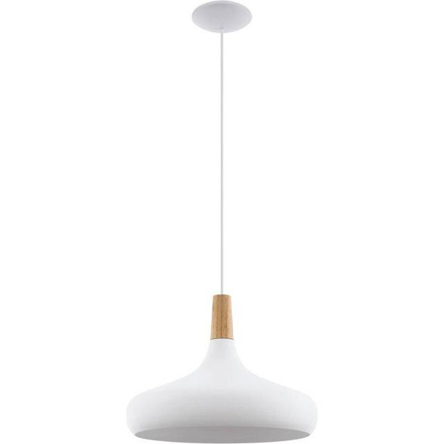 Pendant Ceiling Light Colour White Wide Shade Brown Wood Bulb E27 1x60W