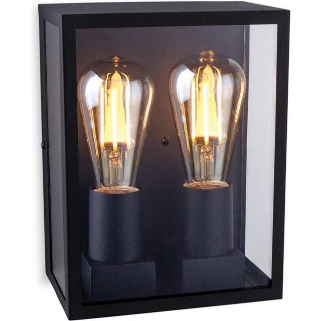Firstlight Houston Modern Style 2-Light Lantern in Black and Clear Glass