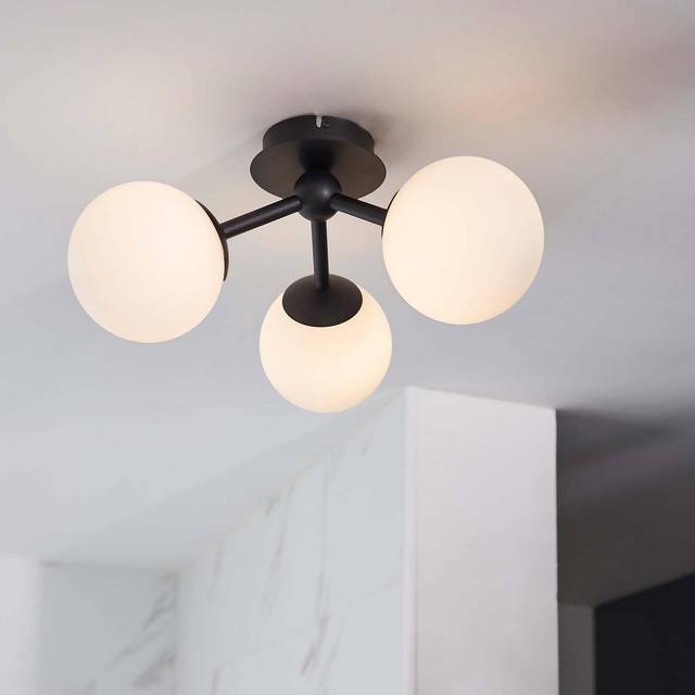 Ensora Lighting Jovi Bathroom 3 Light Semi Flush Ceiling Light, Black
