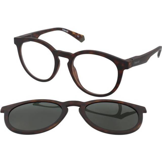 Polaroid Unisex PLD 2132/CS N9P/UC Solglasögon Plast Havana Grön Rund Polariserad Clip-on