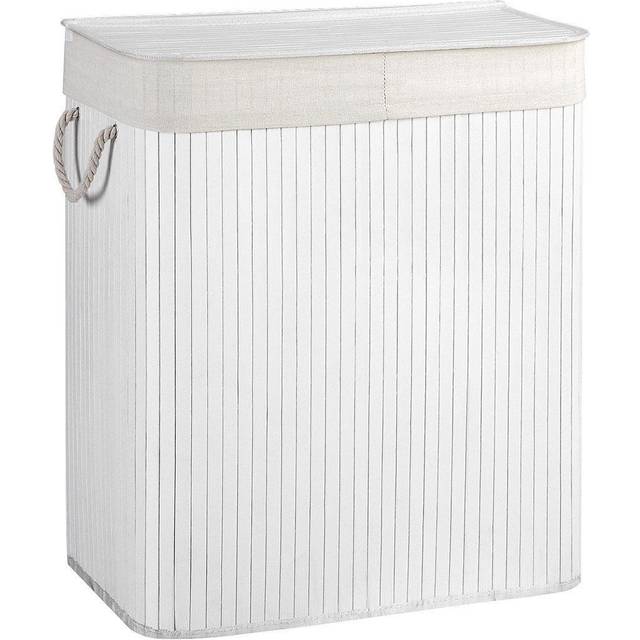 SONGMICS Laundry Basket With Lid - Bamboo Laundry Basket With 2 Sorting Compartments, Removable Bag, Cotton Handles - Volume 100L, For Laundry Room, Bedroom, W