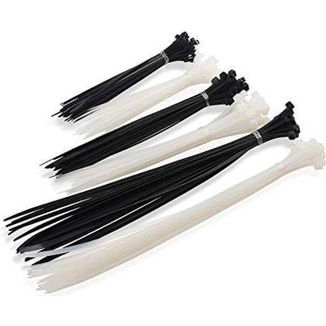Cable Matters Combo Pack Assorted 200 självlåsande 15 + 20 + 30 cm nylonkabelband (slipsband, dragkedjor) i svartvitt