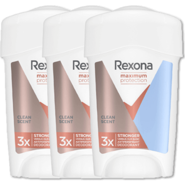 Rexona Maximum Protection Antiperspirant Clean Scent Deo Stick för effektivt skydd mot kraftig svettning skyddar mot svett och dålig lukt i 96h 45 ml, 3-pack (3x45ml)