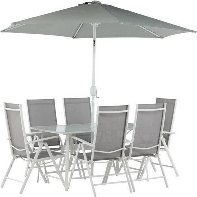 Venture Design Spisegruppe Brekki inkl. Parasol Havemøbelsæt, 1 borde inkl. 6 stole