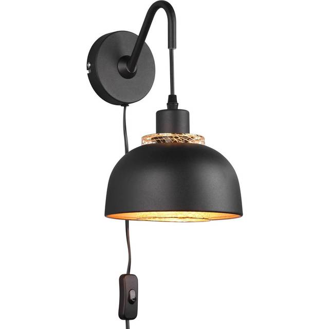 Reality Leuchten Vägglampa Punch R20811732, metall svart matt/guldfärgad, exkl. 1 x E27