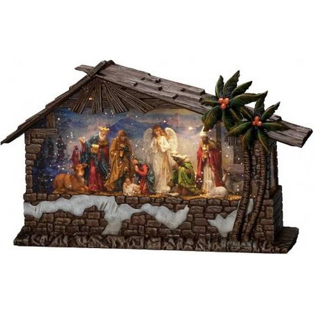 Konstsmide Battery-Operated Nativity Scene with Warm White LED Lights & Timer - 3xC Batteries Brown 21cm H X 33.5cm W X 10.5cm D