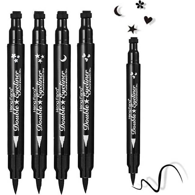 FATUXZ Double-headed Liquid Eyeliner Pen Stamp Super Slim Gel Felt Tip Waterproof Long Lasting Makeup Tool(Heart/Moon/flower/Star Shape Stamp Pen  4 S