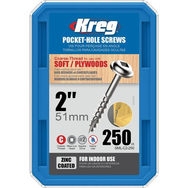 Kreg SML-C2-250 Zinc Pocket-Hole Screws  2 Inch  8 Coarse Thread  Maxi-Loc Head 250 Count