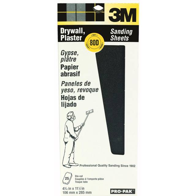 3M 99433 Pro-Pak Drywall Sanding Sheet  80D  80 Grit  Black  25 Count