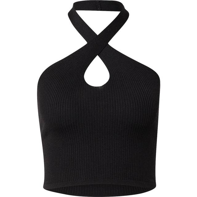 Urban classics damen shirt ladies rib knit crossed neckholder top black