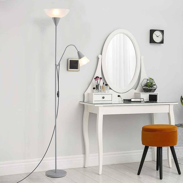 Steel Duo-Head Floor Lamp Silver - TJ Hughes