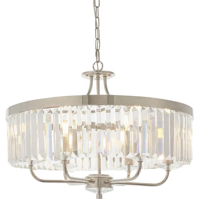 Merano Ascoli Cut Glass Clear and Nickle 6 Light Ceiling Pendant - Nickel - 55 x 55 x 190cm