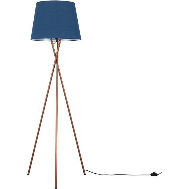 Camden Modern Copper Metal Tripod Floor Lamp with Navy Blue Shade
