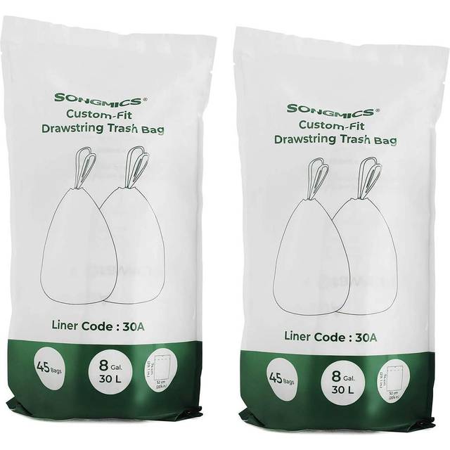 SONGMICS Drawstring Bin Liners, 30L Bin Liners, Code 30A, Customized, 2 Rolls, 90 Pieces - WHITE