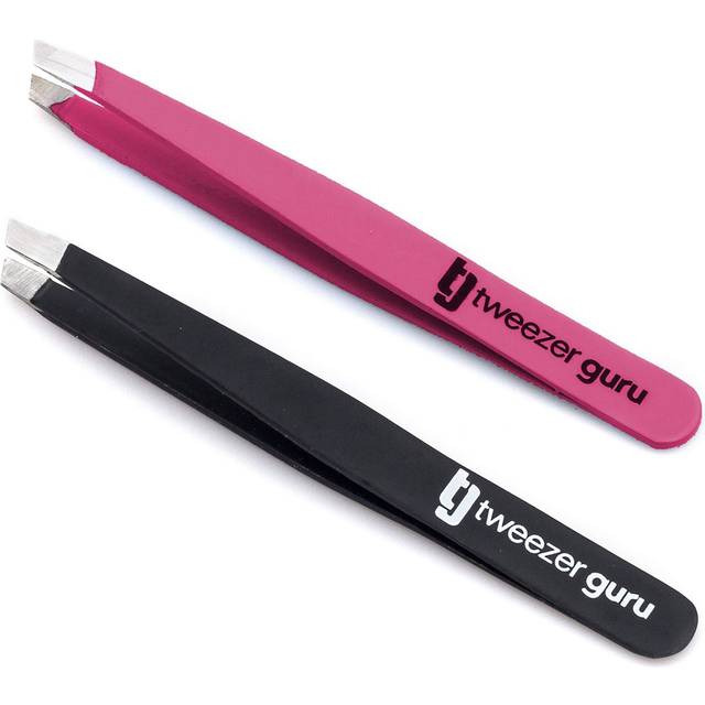 2-Pack Slant Tip Stainless Steel Tweezers for Eyebrows - Professional Precision Tweezing for Facial Hair