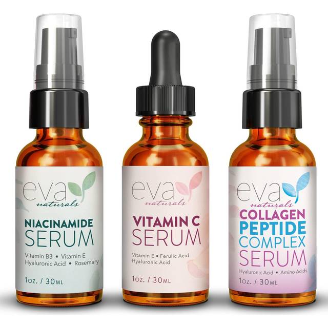 Natural Firm & Glow Skincare Set of 3 Serums â Skin Care Kit with 20% Vitamin C Serum, Peptide Complex Serum, Niacinamide Vitamin B3 Serum to