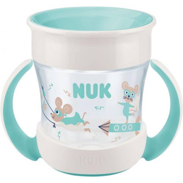 NUK Mini Magic Cup pipmugg | 360° spillsäker kant | Från 6 månader | Lättgreppade handtag | BPA-fri | 160 ml | mus (blå)