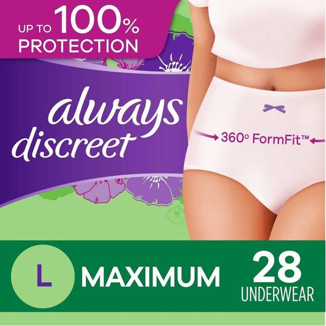 Always Discreet Adult Incontinence Underwear  Maximum Absorbency  Large  28 Count