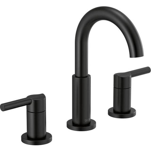 Delta Faucet Nicoli Widespread Bathroom Faucet 3 Hole, Matte Black Bathroom Faucet, Bathroom Sink Faucet, Drain Assembly, Matte Black 35749Lf-Bl