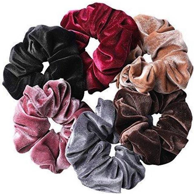 Whaline 6 Big Hair Scrunchies Velvet Elastics Large Hair Bobble Scrunchy Hair Bands Women Soft Hair Ties, 6 Colors