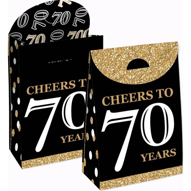 Big Dot of Happiness Adult 70th Birthday - Gold - Birthday Gift Favor Bag - Party Goodie Boxes - Set of 12