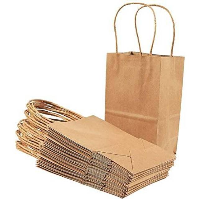 Juvale 24-Pack Small Gift Bags with Handles  5.3x3x8.5 Inch Bulk Kraft Paper Material Brown Bags  Use for Birthday Party Favors  Reusable Grocery  Ret